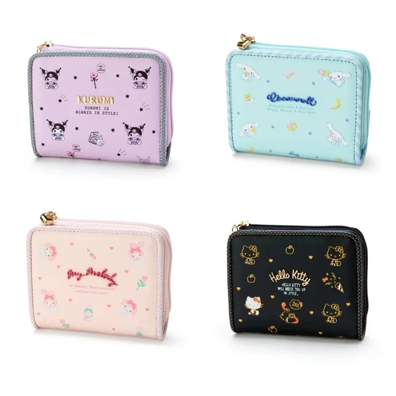

New Sanrio Hello Kitty Cinnamoroll Kuromi My Melody Wallet Short Style Zipper PU Leather Coin Purse Girly Heart Card Holder Gift
