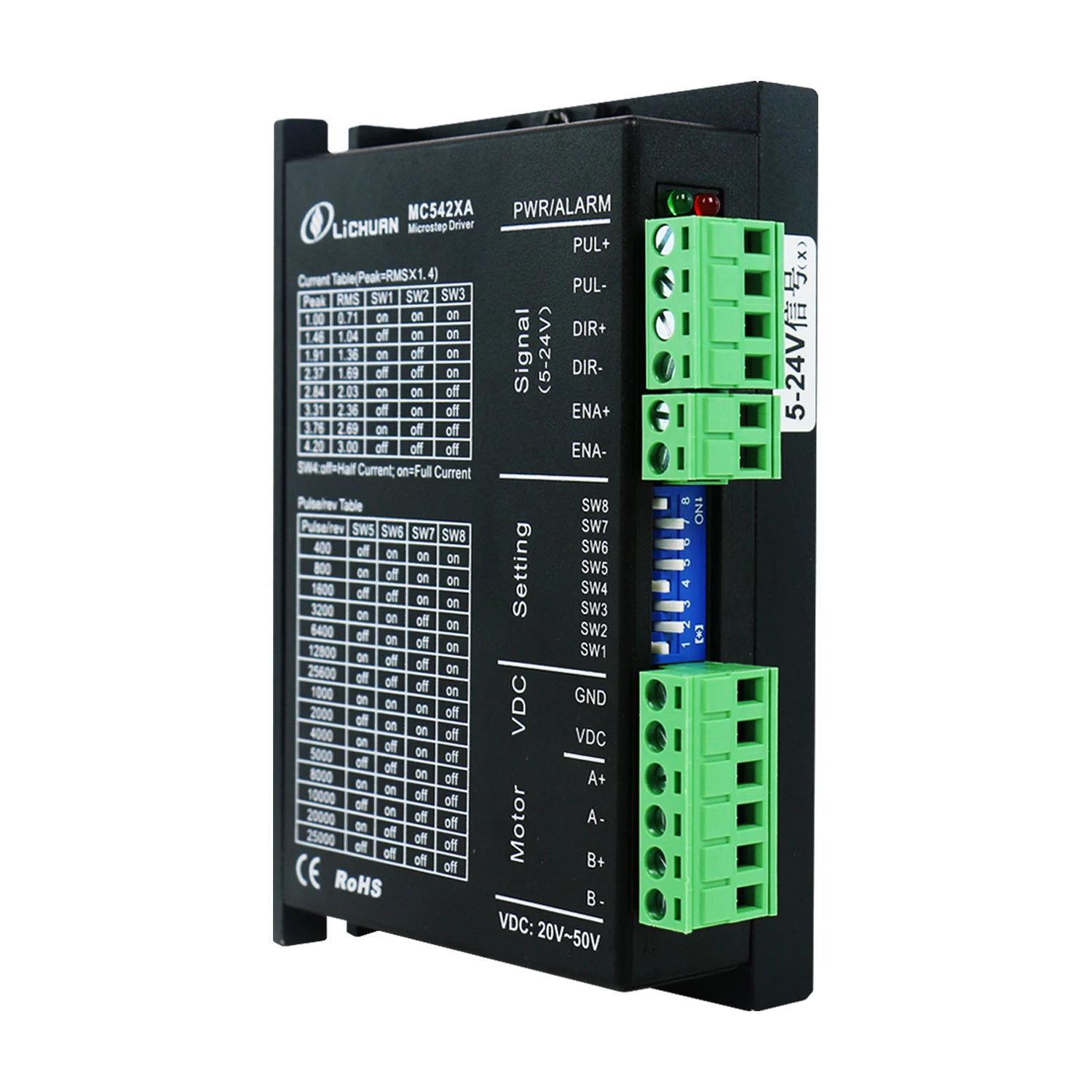 오픈 루프 디지털 스테퍼 드라이버 MC542XA 4.2A 20-50VDC 네마23, 24 스테퍼 모터용