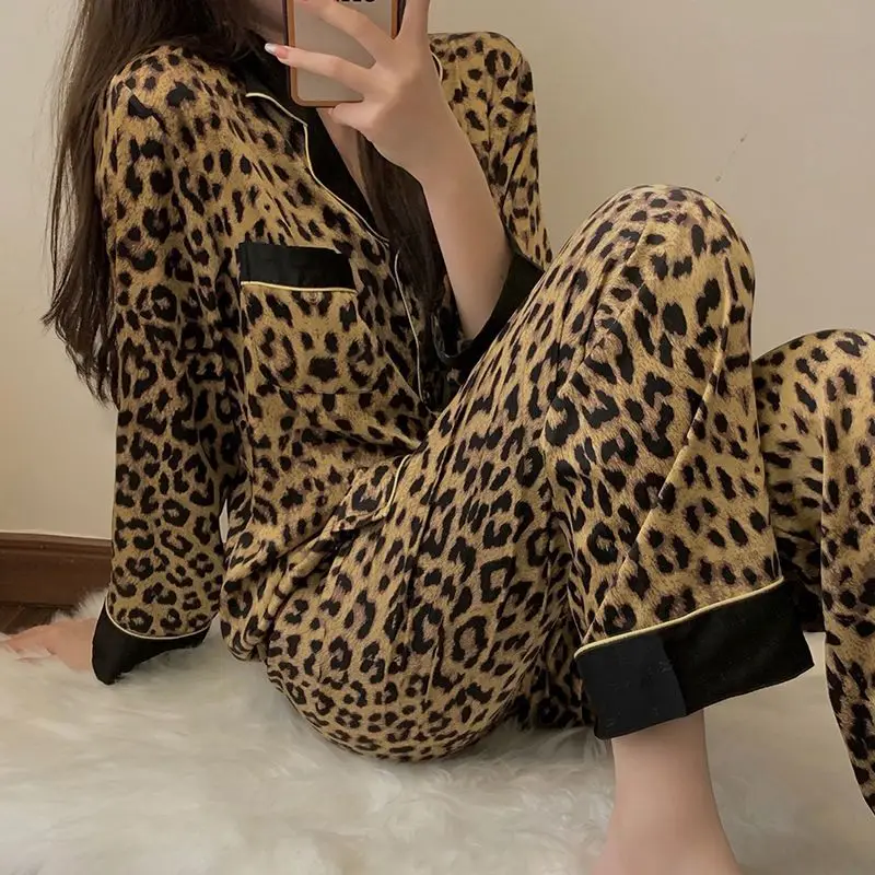 

Women's pajamas Sets Kawaii Sleepwear for Sleeping Spring House Clothes Sexy Leopard Matching Sets of Plus Size Female Clothing