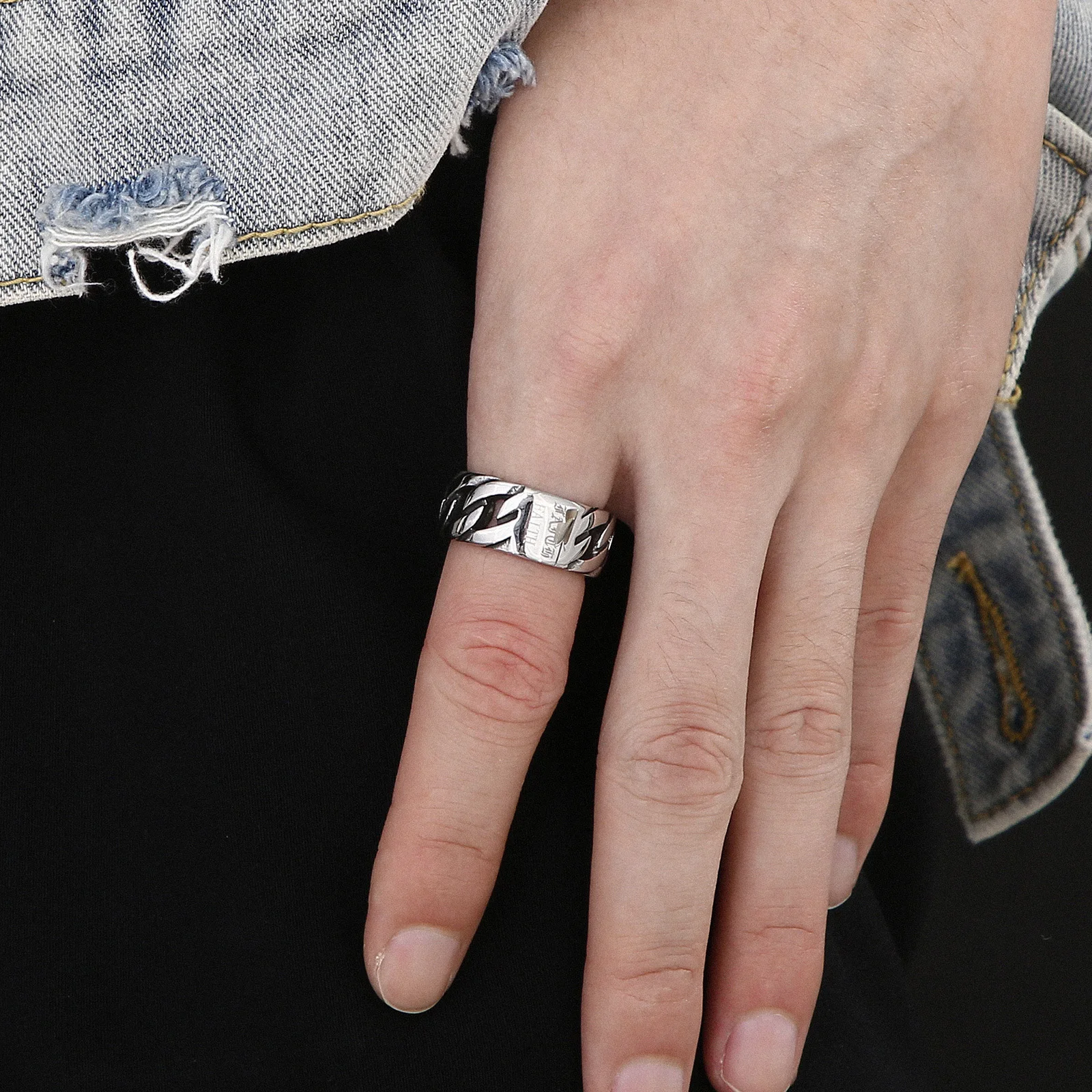 HaoYi Stainless Steel Chain Link Ring For Men Fashion