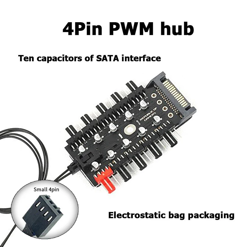 Cooler Fan Hub Pwm Splitter Fornecimento de Extensão Soquete Concentrador a 10 12v Pin pc - Imagem 3
