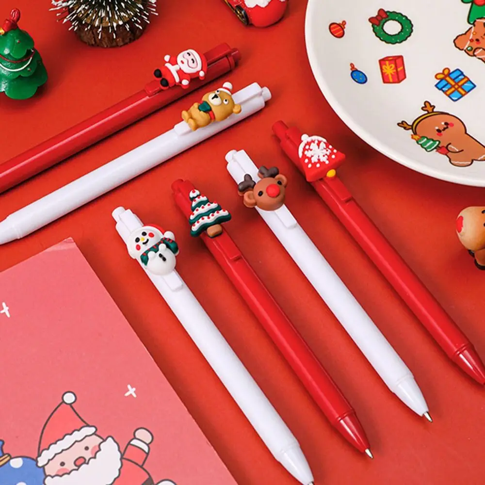 6 шт./компл. Рождественская фоторучка в виде снежинки, пластиковая шариковая ручка с прессом, ручка для подписи, рождественский подарок