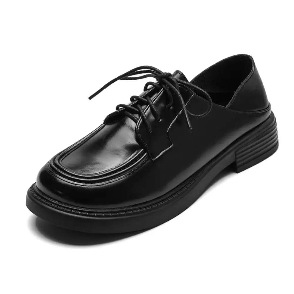 

Shoes Black Flats Female Footwear Oxfords Women's Dress Summer New Leather Cross Retro Rubber Cross-tied Med Lace-Up PU Basic Ho