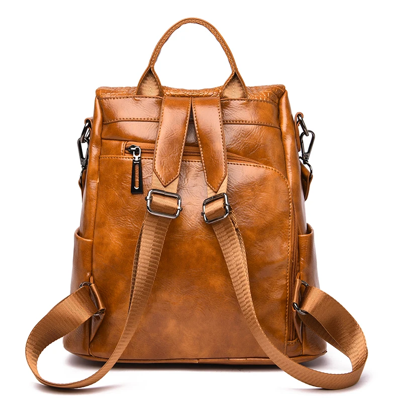 Fashion Retro Women's Soft Leather Backpack Luxury Design Anti theft Casual Bag High Quality Leather Large Capacity Travel Bag