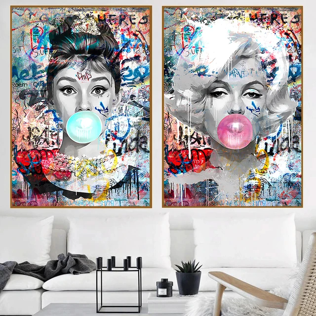 Movie Star Audrey Hepburn Pop Graffiti Art Canvas Painting Posters and  Print Love Street Art Picture Home Living Room Wall Decor