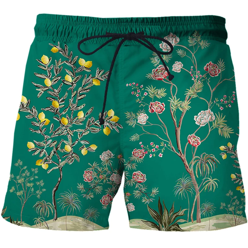 2022 Summer Men Women Unisex Casual 3D Print Flower, bird and plant illustration Fashion Male Pants Shorts Oversized Beach Short smart casual shorts mens