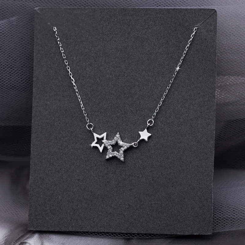 New 925 Sterling Silver Star Necklace Shiny Zircon Pentagram Clavicle Chain Exquisite Small Pendant Female Wedding Jewelry Gift