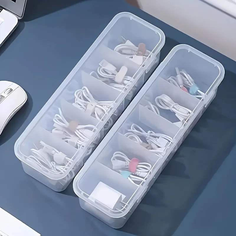 1pc 5-Compartment Clear Plastic Organizer Box,Durable Polypropylene Storage Case for Cables, Batteries,Small Items