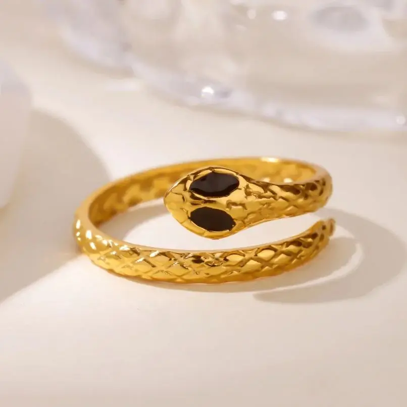 Zircon Hip Hop Snake Rings For Women Gold Color Stainless Steel