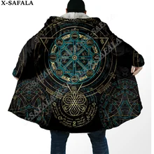  Thick Warm Hooded Cloak for Men  Tattoo Symbol  Viking Armor  Overcoat Coat Print  Windproof Fleece  Unisex  Casual-A24 