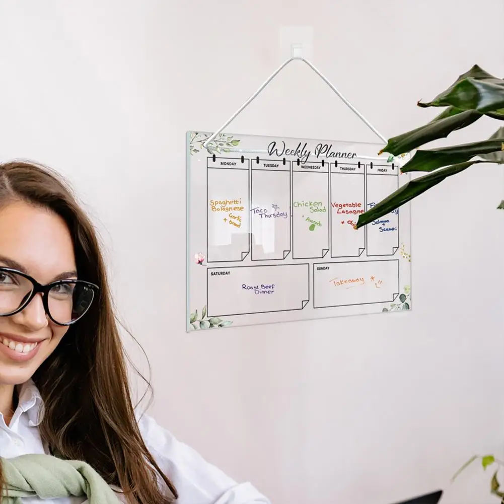 Residue-free Whiteboard Reusable Fridge Weekly Planner Whiteboard Acrylic Message Board with Pens for Refrigerator for Home