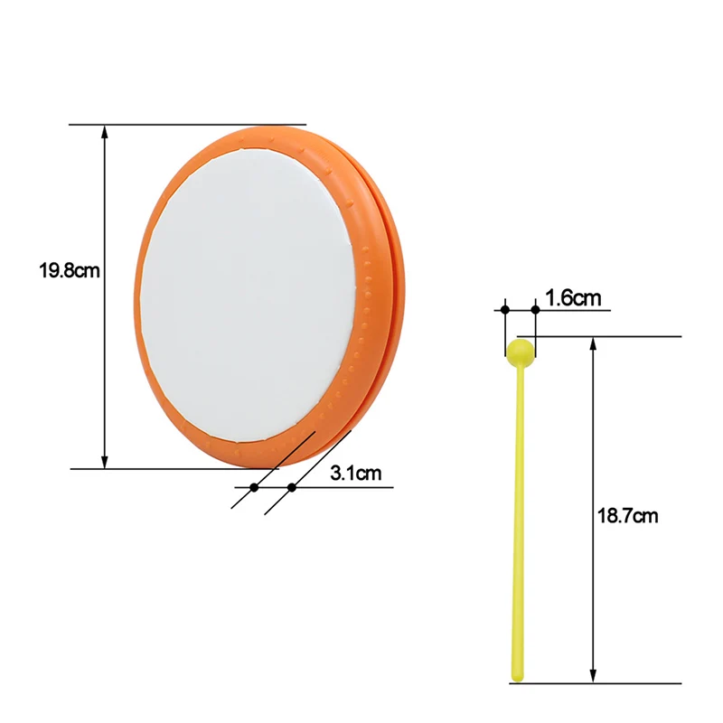 Hand Hold Drum Music Instrument Plastic 19.8cm 7.8 Inch For Portable Frequently Practice
