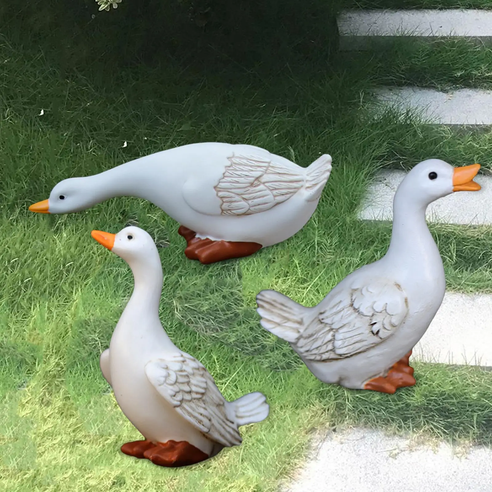 Set of 3 Garden Duck Figurine Ornament Waterproof Handmade Outdoor Animal Sculpture for Outside Home Decor Housewarming Gift