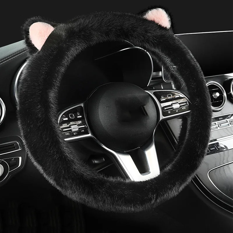 

Winter Car Steering Wheel Cover 38cm / 15inch Imitation Rabbit Fur Anti-slip Steering Wheel Cover for Winter Heat Preservation