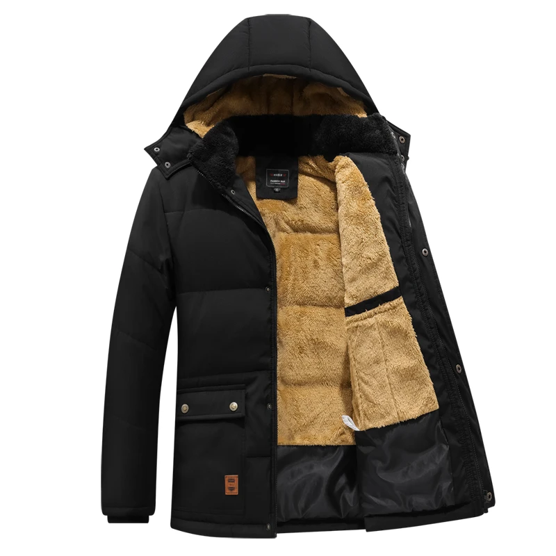 Fleece Parkas Men Hooded Winter Waterproof Jacket New Warm Thick Fur Collar Autumn Casual Men Coats Hat Detachable