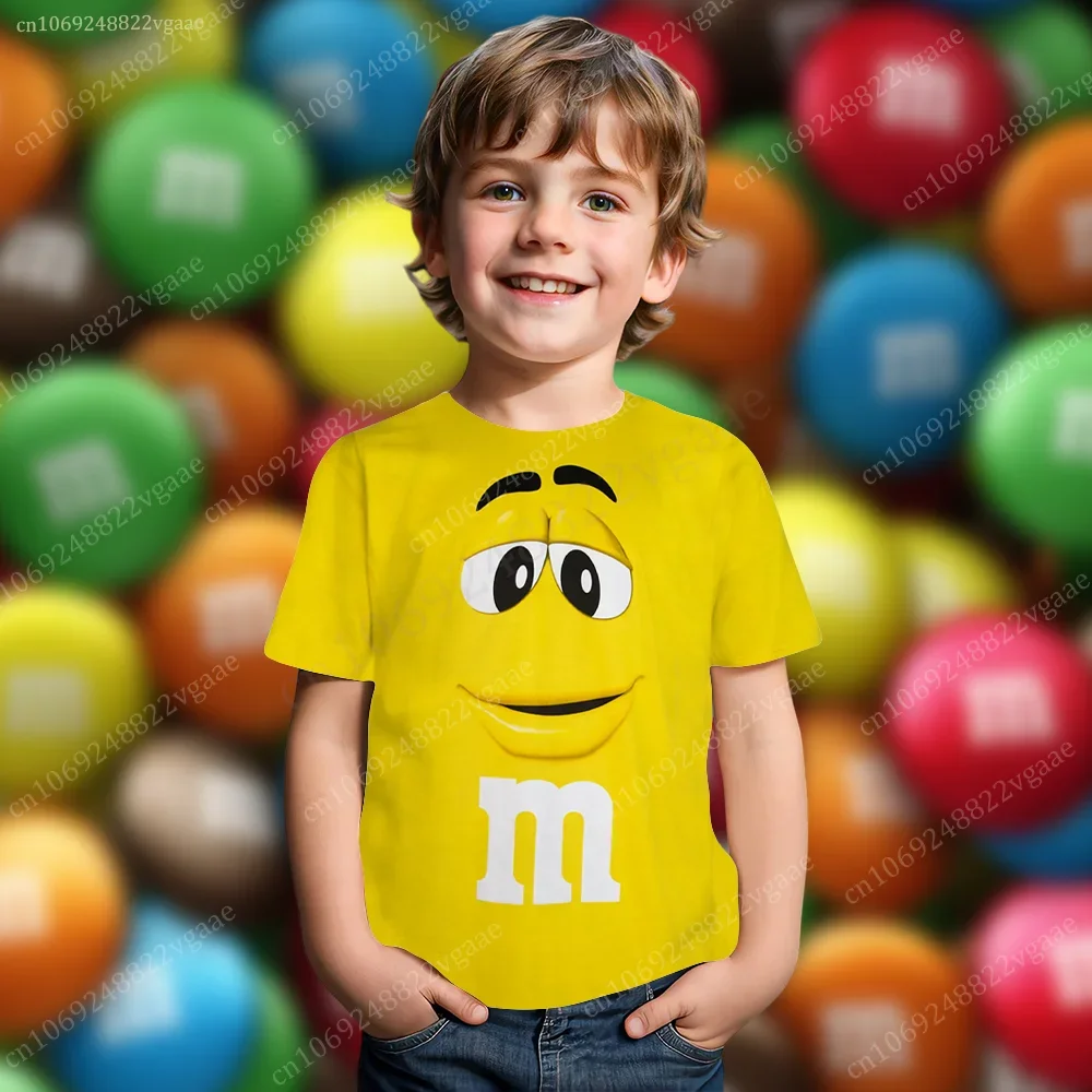 Summer M&m's T Shirt Kids Boys Chocolate Bean T-shirt Boy Short Sleeve Top Funny Tee Clothes Girls Training Uniform Clothing 2