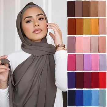 الشيفون الحجاب وشاح المرأة طويلة بلون رئيس التفاف 1