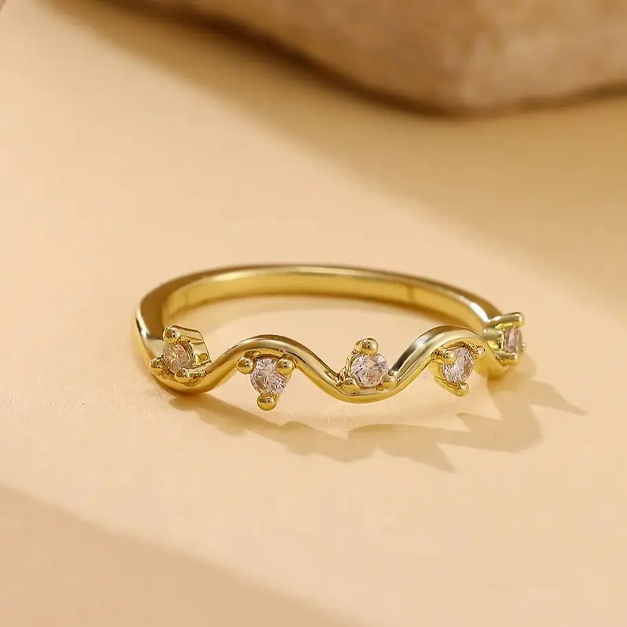Zircon Rings Stainless Steel RingGold Color Hypoallergenic