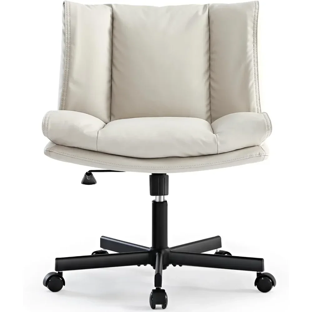 Criss Cross Chair with Wheels, Armless Cross Legged Office Chair, Comfy PU-Leather Desk Chair, Modern Swivel Height Adjus 2