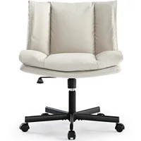 Criss Cross Chair with Wheels, Armless Cross Legged Office Chair, Comfy PU-Leather Desk Chair, Modern Swivel Height Adjus 2