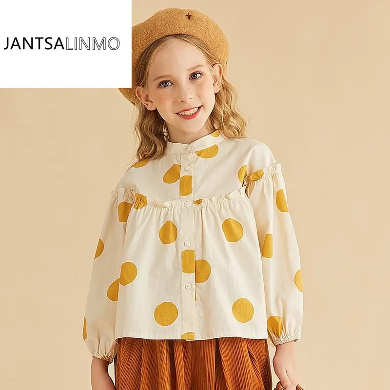 여아용 긴팔 면 블라우스, 도트 키즈 상의, 2023 봄 가을 패션, 올 매치, 중형 및 대형 어린이 가디건