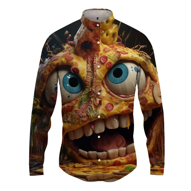 thumbnail image 1 of Camisas de manga larga con estampado 3D de pizza para hombre, camisas de hip-hop de calle de primavera y otoño, blusas góticas casuales de moda para hombre Y2k, 1 of 5