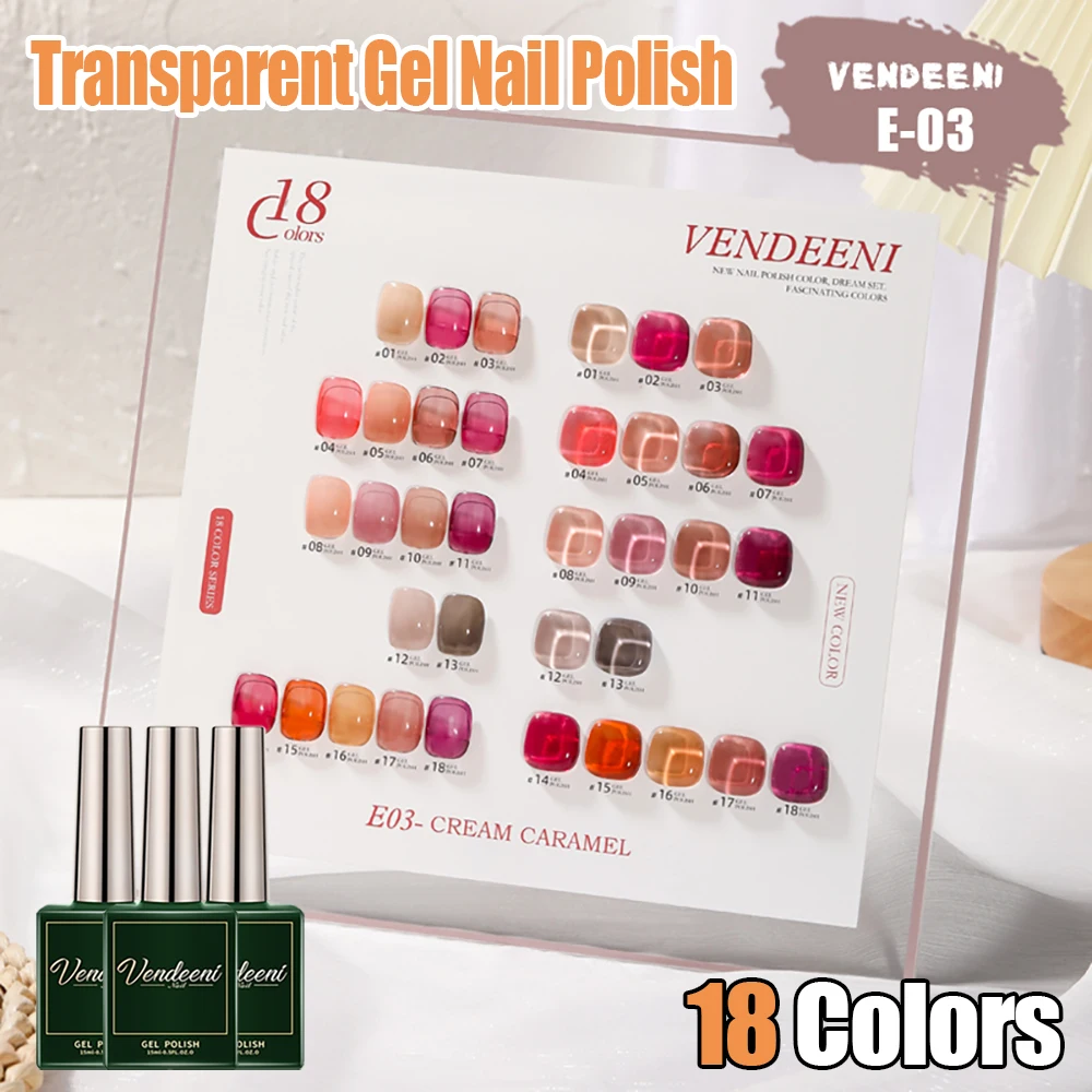 Vendeeni 18 Colors Crystal Transparent Gel Nail Polish Pudding Jelly UV Soak Off Gel Lacquer Nude Pink Red Nail Art Gel Varnish crystal glitter nail gel 12 colors nail art crystal diamond powder gel silver nail polish soak off uv gel polish crystal