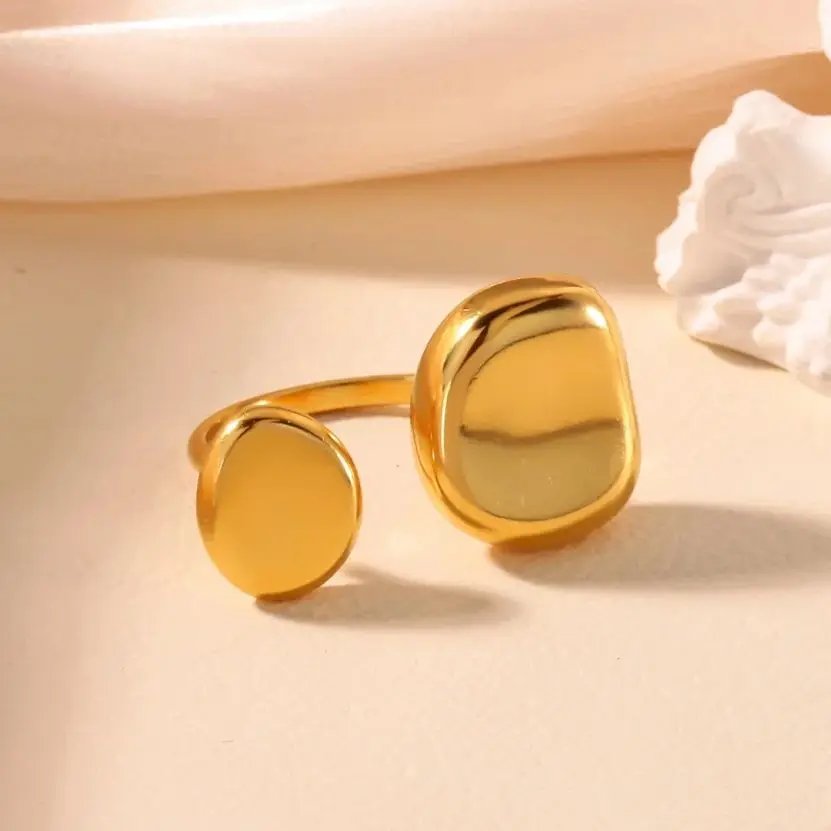 Stainless Steel Open Double Rings For Women 18K Gold Plated Geometric Ring