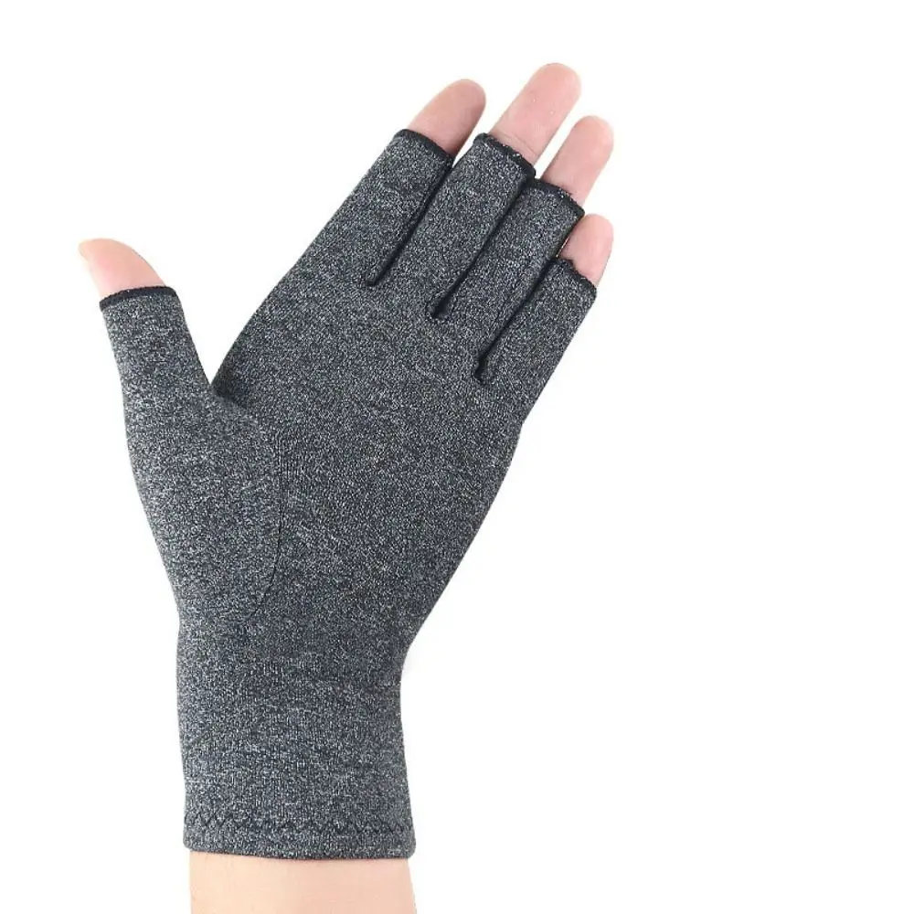 1 Pair New Cotton Polyester Compression Gloves Women Men Half Finger Elastic Wrist Support Black Pink Purple Finger Brace 3