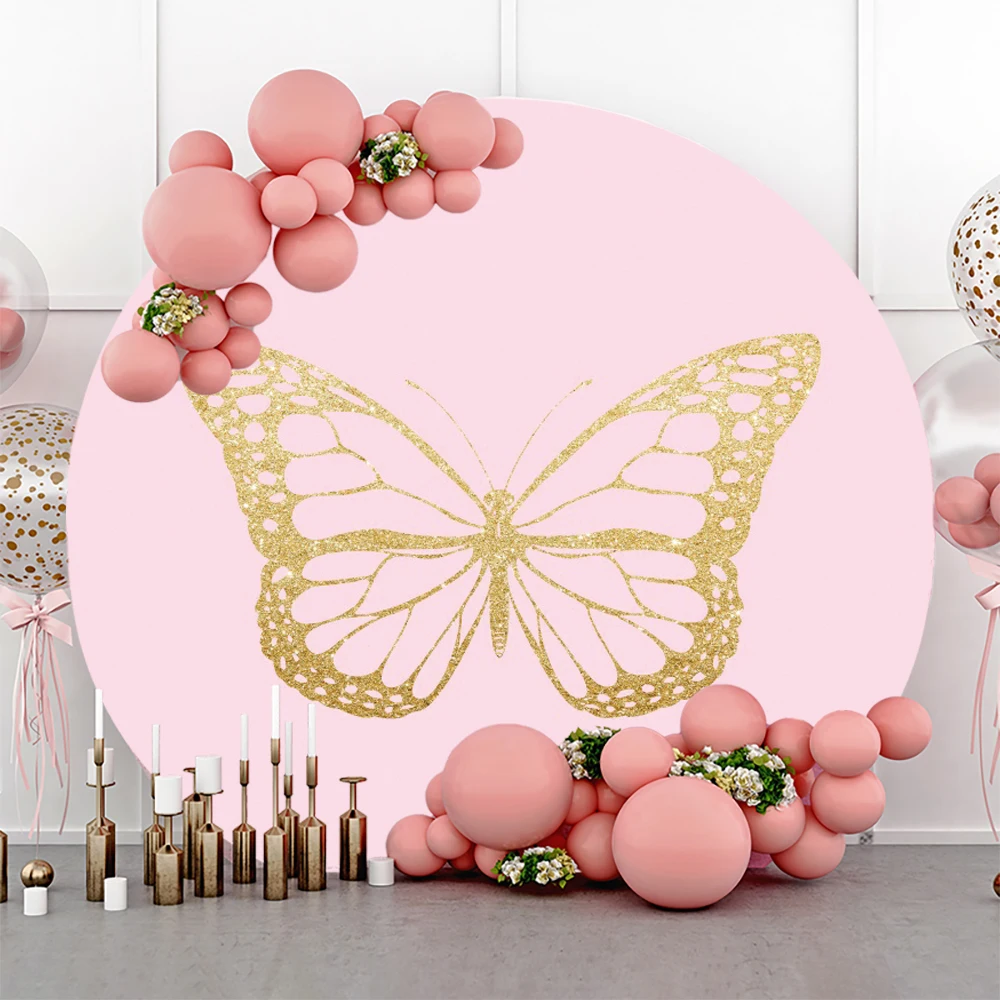 

Пользовательские бабочки Baby Shower круглый фон крышка розовый для новорожденных девочек день рождения стены фотографии фоны