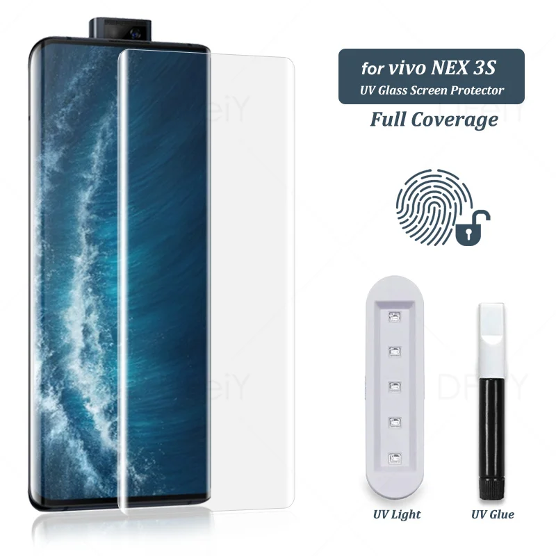

UV Screen Protector For vivo NEX 3S Tempered Glass Film Full Screen Glue For vivo NEX 3 Full Cover UV Glass