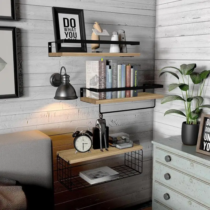 Etagere murale en bois massif organisateur mural bureau chambre décoration