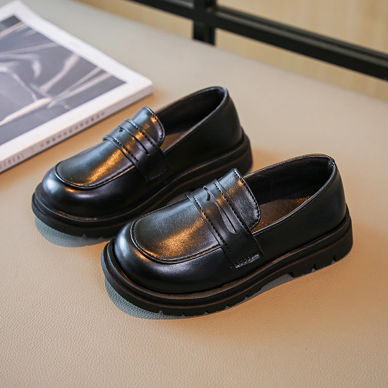 Black Leather Kids School Shoes for Girls