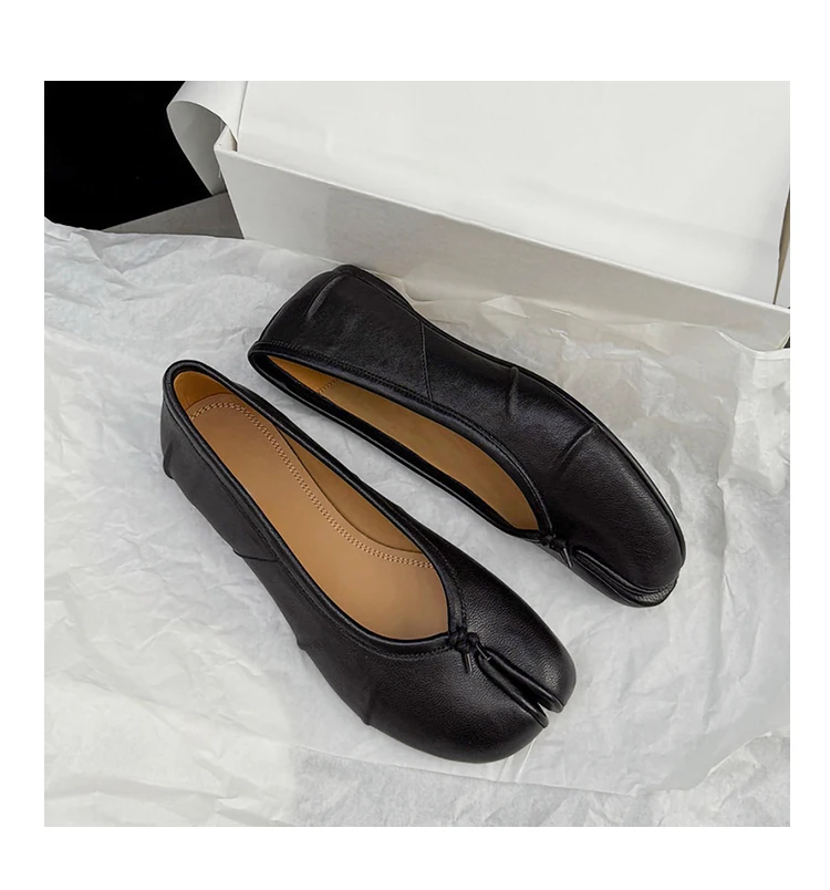 أزياء تيبي سبليت تو أحذية نسائية جلد طبيعي الباليه الشقق مريحة الشقق خمر مطوي أحذية جلد الغنم أحذية مصممين