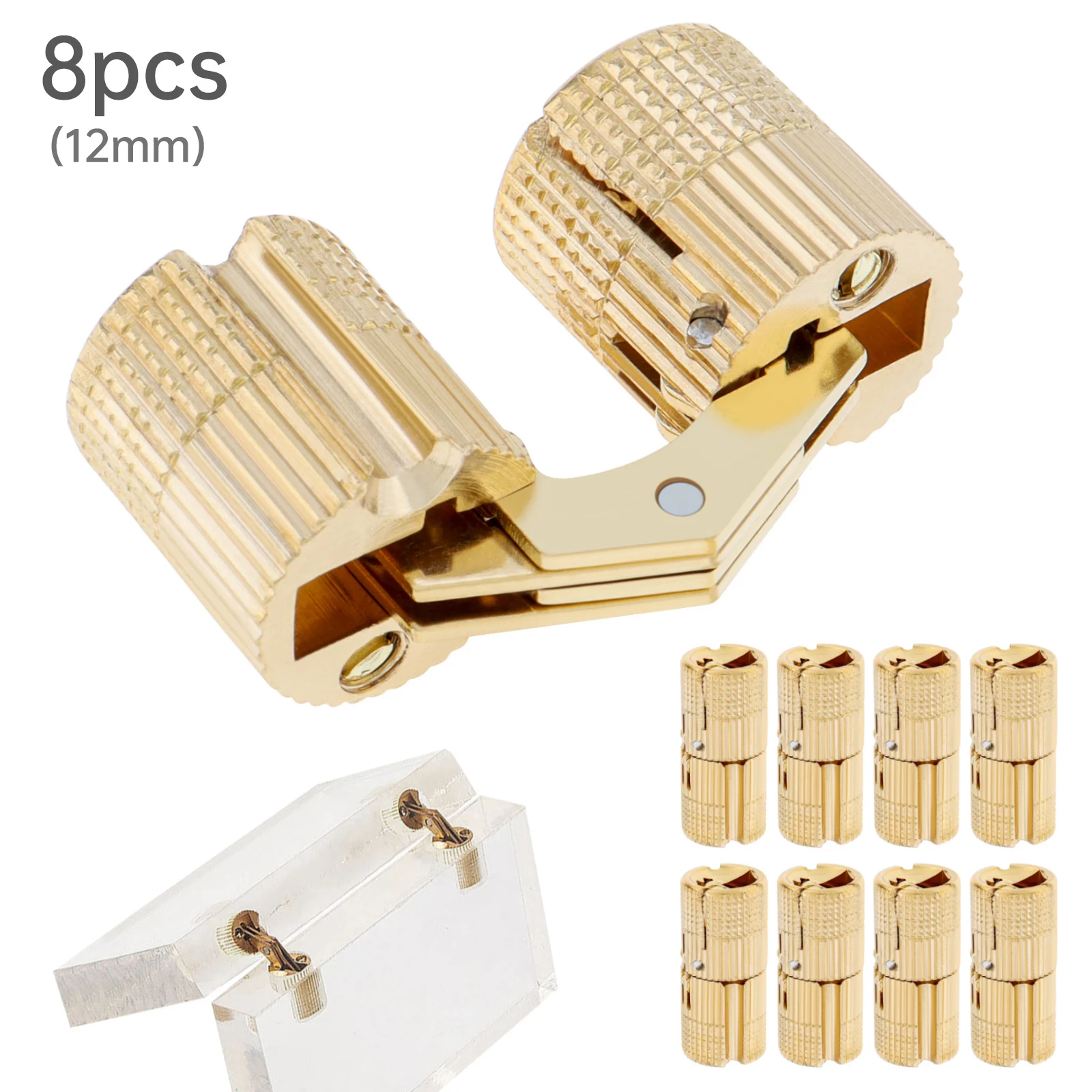 8pcs 12mm Hidden Barrel Hinges Brass Concealed Furniture Hinges for DIY Jewelry Box / Invisible Doors / Cabinets
