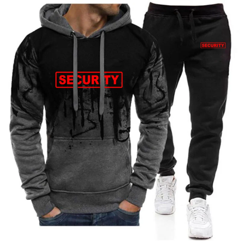 Mens Casual Pullover Hoodies Trousers Gradient Color Suit