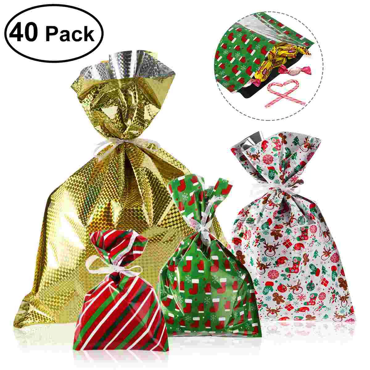 

Christmas Gift Drawstring Pouches Xmas Candy Bags Christmas Gift Bags Ribbon Gift Bags Aluminium Film Opp Bags