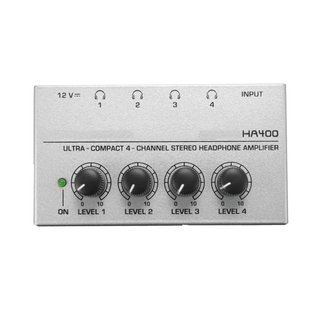 Ultra-Compact 4 Channels Headphone Amplifier HA400 Audio Stereo Amp Amplifier with EU Adapter for Music Mixer Recording