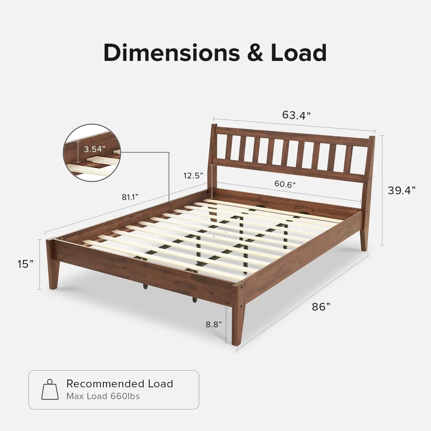 Bed Frame Headboard Mid Century Modern Acacia Solid Wood Platform Bed Frame Wooden Slats No Box Spring Needed