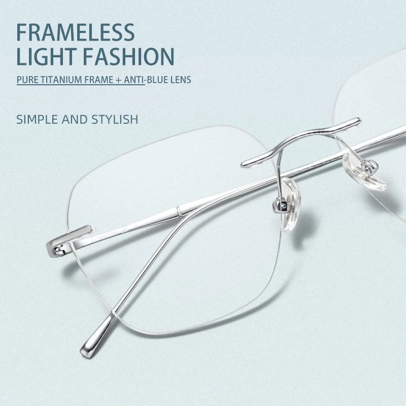 

Pure Titanium Glasses Anti Blue Light Men's Eyeglasses Frames Luxury Brands Rimless Glasses Women Free Shipping Computer Lenses