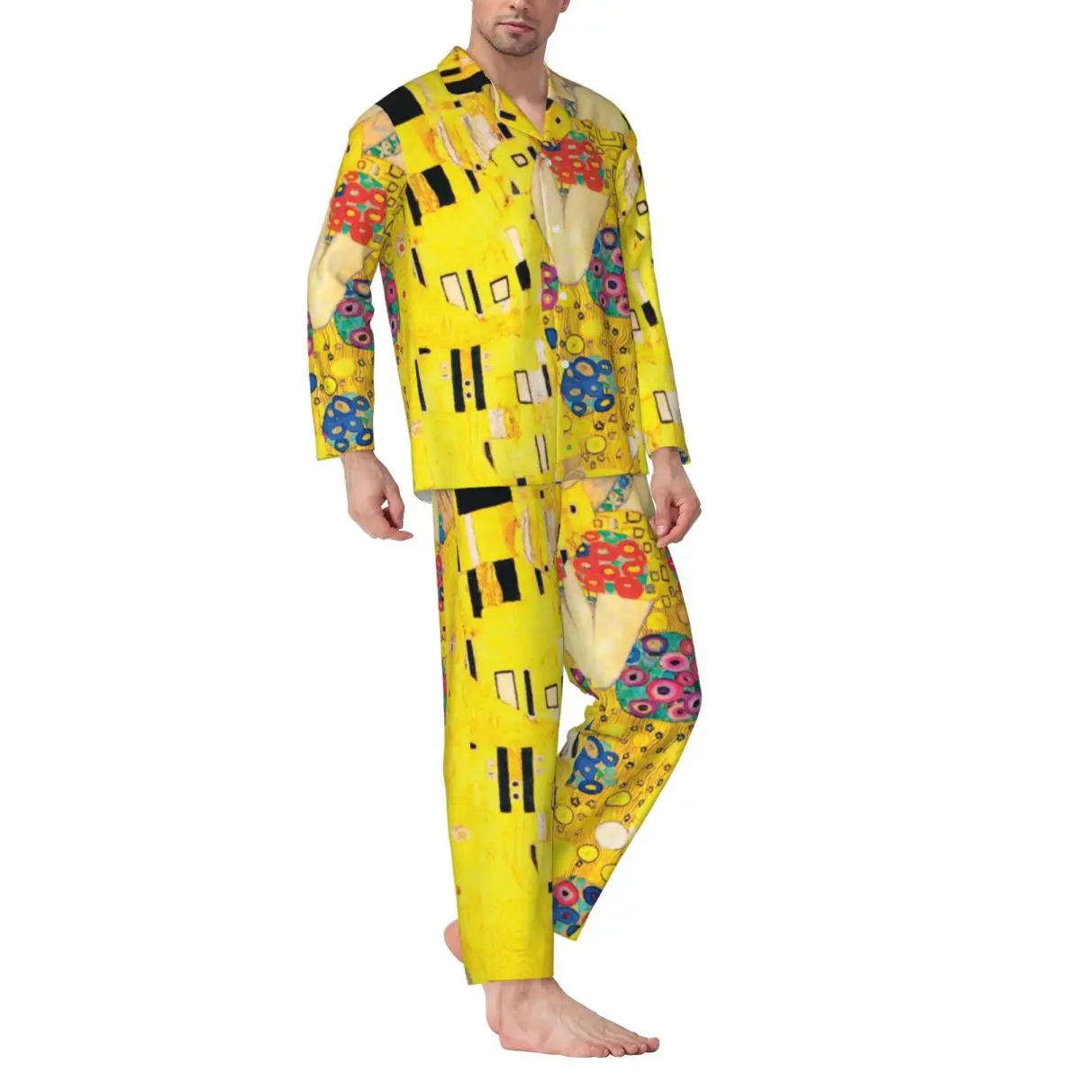 

Pajamas Men Gustav Klimt Leisure Nightwear The Kiss 2 Pieces Retro Pajama Sets Long Sleeve Kawaii Oversize Home Suit