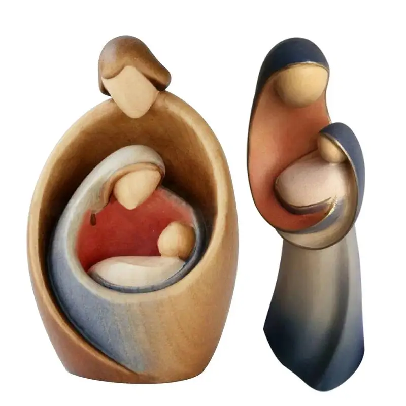Nativity Scene Sculpture Holy Family Nativity Scene Figurines Home Decor Resin Nativity Scene Statue Carved Wood Look Miniatures