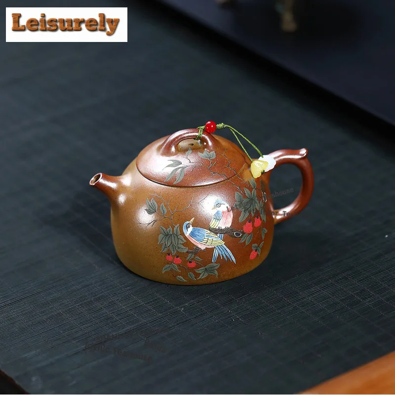 200ml Yixing Purple Clay Teapots Handmade Flowers Birds Pot Raw Ore Wood-fired Porcelain Tea Infuser Kettle With Strainer Zisha