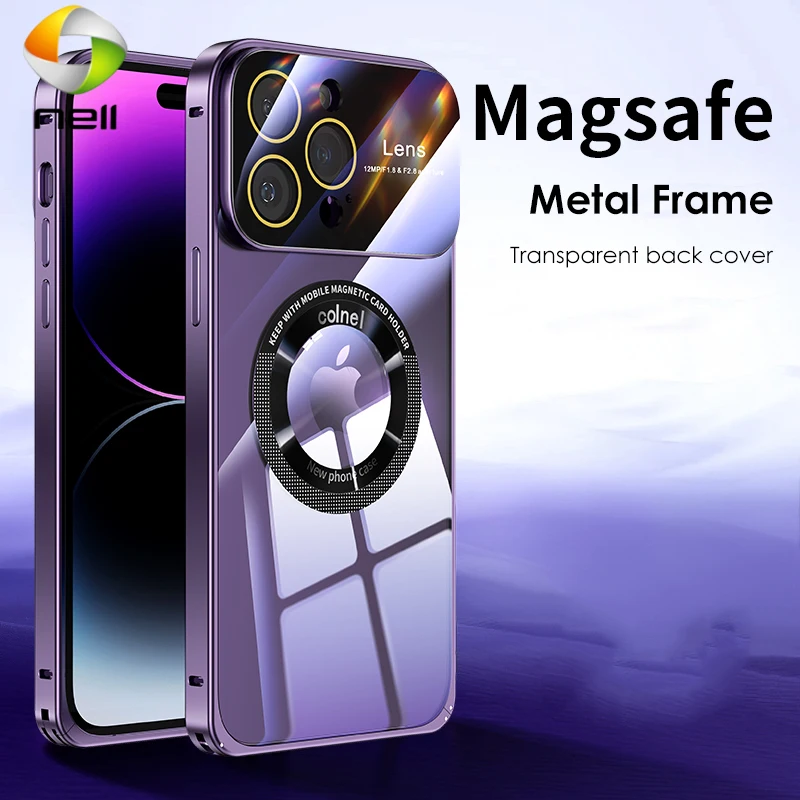 

Роскошный чехол для телефона с металлической рамкой для iPhone 12 13 14 15 Pro Max Plus Magsafe, Защитная пленка для магнитных линз, прозрачная крышка