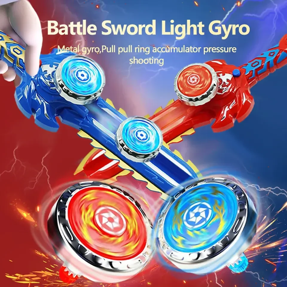 Kid Sword Launcher Led Spinning Top Toy Creative Hand Cranked Color Luminous Spinning Toys For Boys Girls Children Gifts - 4