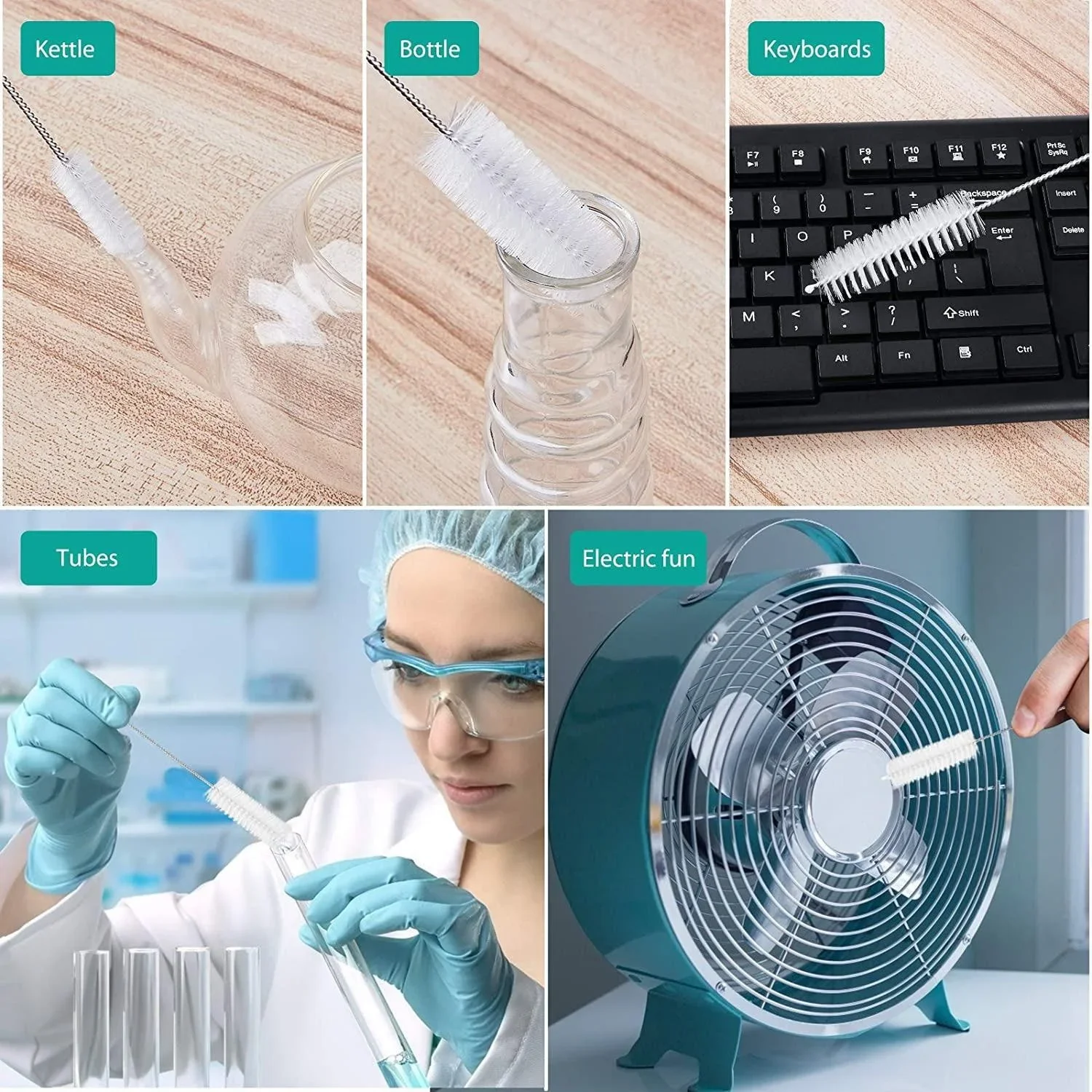 10Pcs/Set Multipurpose Brush Set - Soft Nylon Bristles, Stainless-Steel Handles, Ideal for Home and Aquarium Cleaning 5