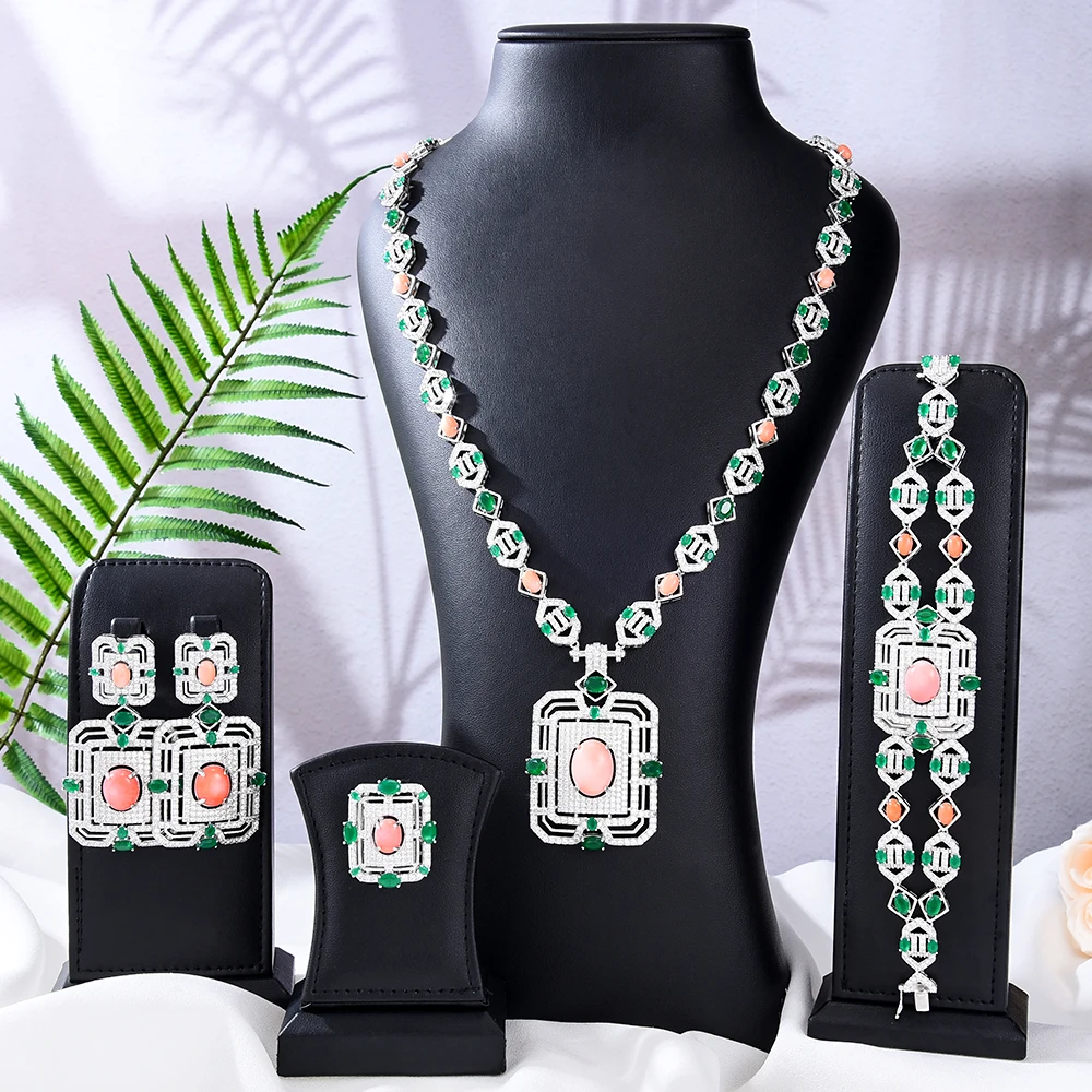 

GODKI New Fashion Turquoise UAE Dubai Bridal Jewelry Set For Women Wedding Party Nigerian African Necklace Earring Set
