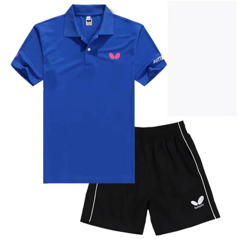 A set of men's and women's table tennis T-shirt shorts quick drying breathable light lapel badminton clothing team custom sport t shirt,badminton table tennis clothes set