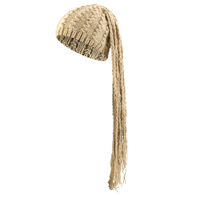 Neue handgefertigte Häkel-Wintermütze für Damen mit geflochtenen Quasten, Hip-Hop, elastische, warme Mütze, Ohrenschutz, Halloween, lustige Mütze – Detail 9