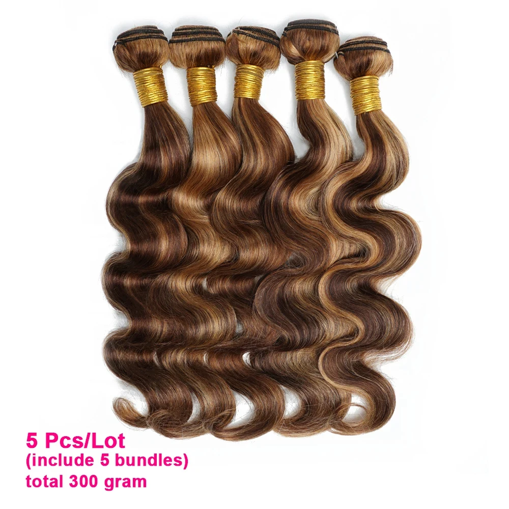 Luna P4/27 Highlight Ombre Bundles Human Hair Unprocessed Brazilian Colored Body Wave Raw Hair Bundles Weave Extensions 5